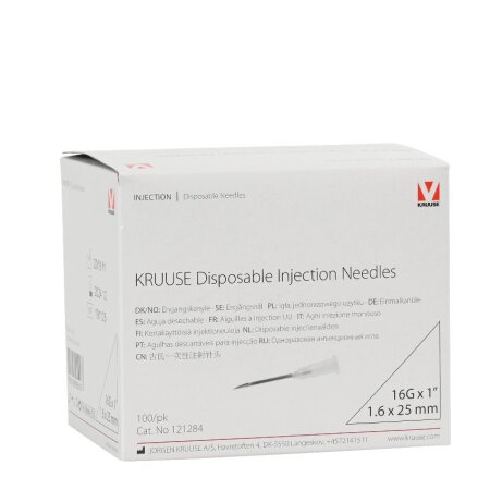 Kruuse Einmalkanülen | 1,60 x 25 mm | 16 G x 1" | LL | 100 Stück Weiß