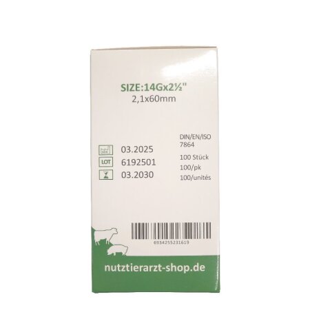 NuTaS Einmalkanülen / Infusionskanülen | 100 Stück | 2,1 mm x 60,0 mm | 14 G x 2 1/2" | Farbe Hellblau